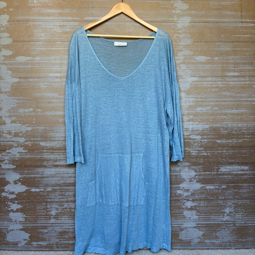 Bryn Walker 100% Linen Relaxed Dress Sheer Laggen Look Minimalist Beach Womens L